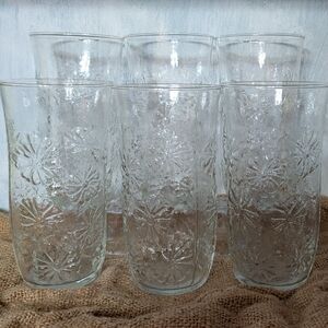 Anchor Hocking Vintage Crystal Springsong Daisy Tumbler Set Of 6